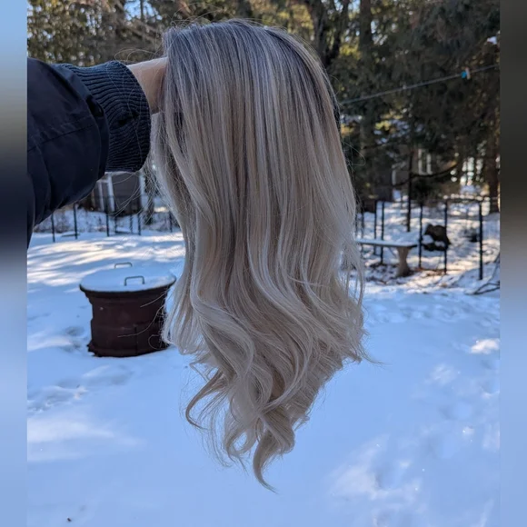 HAIRCUBE Human Hair Wig Lace Front, Rooted Creamy Light Blonde, 18" - Picture 9 of 15